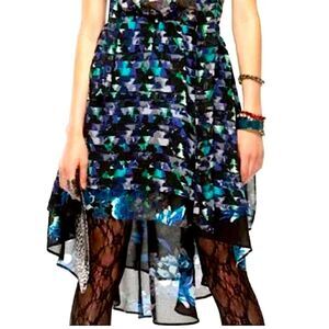 Kirna Zabete Black Floral 2 Layer High Low MIDI Skirt Size XS